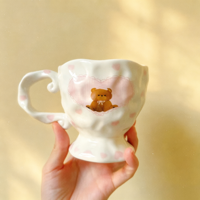 Tasses à café personnalisées en céramique avec nœud rose irrégulier et ruban, mignonnes tasses à eau pour le bureau, cadeaux d'affaires, 400 ml, compatibles lave-vaisselle