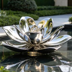Escultura Moderna de Agua en Forma de Luna de Acero Inoxidable con Luz LED Opcional y Tamaño Personalizable para Piscina, Patio o Villa - Product Image 3