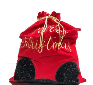 थोक गर्म बिक्री लाल मखमल सांता बोरियों Drawstring क्रिसमस उपहार बैग के लिए थोक में छुट्टी पार्टी