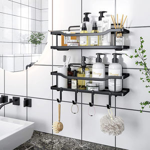 2er-Pack Edelstahl Wandmontierter Organizer Duschablage Badezimmer Shampoo-Aufbewahrung Organizer mit 4 Abnehmbaren Haken - Product Image 5
