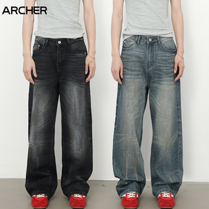 <span class=keywords><strong>Jeans</strong></span> da <span class=keywords><strong>Uomo</strong></span> Stile Americano Retrò di Tendenza a <span class=keywords><strong>Gamba</strong></span> Dritta e <span class=keywords><strong>Larga</strong></span> Versatili Tessuti e Traspiranti per la Primavera/Estate - Product Image 2