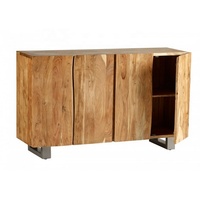 Buffet de rangement moderne industriel en bois massif et métal, bord brut, fait main, pour salon, entrée, appartement - Akku Art