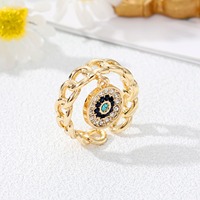 Bagues ajustables plaquées or KC, motif œil turc bleu ajouré, avec strass et breloque main Hamsa, bijoux empilables, cadeau