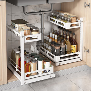 Étagère de rangement coulissante en métal sur pied pour cuisine, <span class=keywords><strong>organisateur</strong></span> de comptoir <span class=keywords><strong>sous</strong></span> évier, <span class=keywords><strong>organisateur</strong></span> d'armoire de salle de bain, mobile - Product Image 3