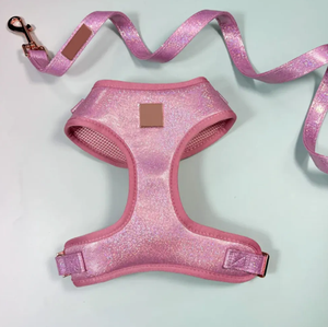사용자 정의 럭셔리 브랜드 로고 애완 동물 액세서리 핑크 반짝 반짝이 전신 개 하네스 세트 패션 스타일 맞춤 목걸이 - Product Image 2