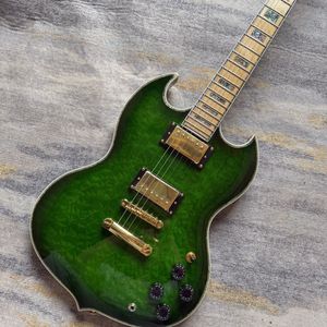 Chitarra Elettrica SG a <span class=keywords><strong>6</strong></span> Corde in Mogano Figurato Verde, Corpo Solido, Tasti e Pickup Humbucker per Pratica ed Esibizioni - Product Image 5