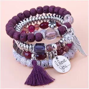 MIYOUKE-Pulseras de plástico con nudo de Metal para mujer, Pulseras Y Brazaletes de amatista, esmalte de silicona, piedra Natural colorida, árbol de la vida, cuerda de diseñador