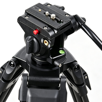 Tripod Aluminium 3-Seksi dengan Kaki Lipat, Pengunci, Peredam Hidrolik, dan Video Head