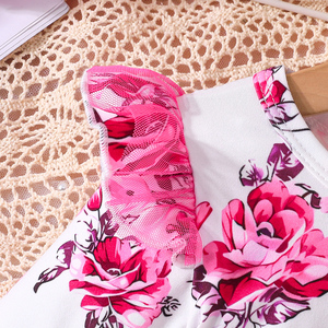 Exquisito Vestido de Malla con Lazo para Bebés Niñas, Manga Larga con Volantes y Patrón Floral en el Hombro, Vestido Diario Tejido para Niñas Pequeñas - Product Image 3