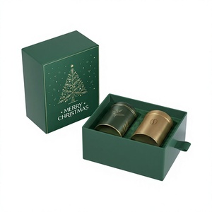 Caja de Regalo Rígida Verde con Dos Recipientes para Té, Diseño con Estampado en Caliente, Forro de Satén y Asa para Empaque Premium - Product Image 3