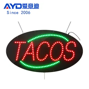 ป้ายร้านค้าเม็กซิกัน TACOS รูปไข่ขนาด 15 * 27 นิ้ว, ป้ายโฆษณา LED กระพริบ LED TACOS สําหรับร้านอาหารฟาสต์ฟู้ด