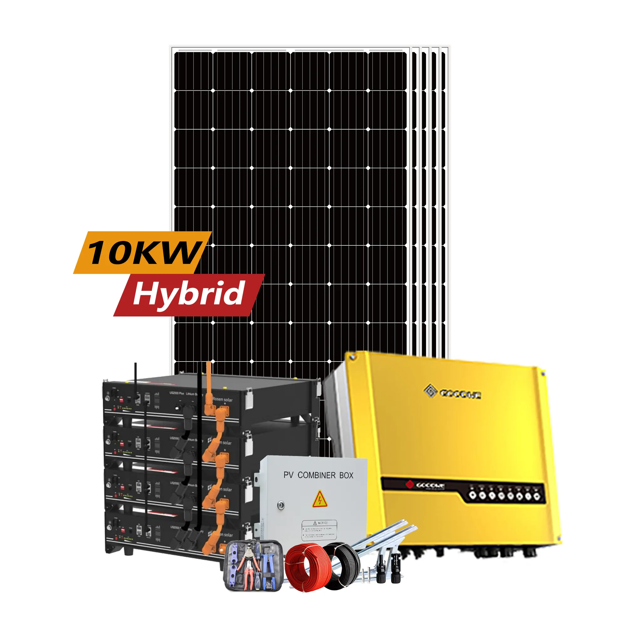 Rosen Kit PV Surya Hibrid 10KW Sistem Inverter Pada Grid dengan Baterai Penyimpanan