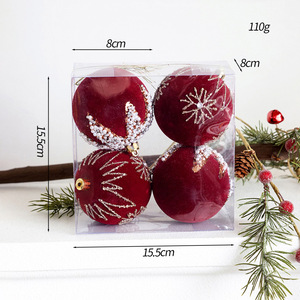 Ensemble de boules de décoration d'<span class=keywords><strong>arbre</strong></span> de Noël Boule peinte Flocage Ornements d'<span class=keywords><strong>arbre</strong></span> de <span class=keywords><strong>perle</strong></span> rouge foncé Boule de Noël <span class=keywords><strong>en</strong></span> plastique - Product Image 4