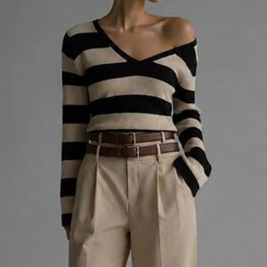 Pull pour femme style preppy vintage, col en V, imprimé à carreaux, tricoté à la machine, respirant, anti-boulochage, anti-plis, coupe ample, automne - Product Image 6