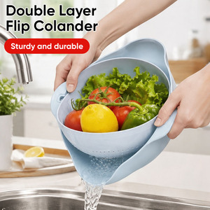Passoire manuelle double couche en PP de qualité alimentaire, multifonctionnelle pour légumes et fruits, à mailles fines, écologique, pour cuisine professionnelle - Product Image 1
