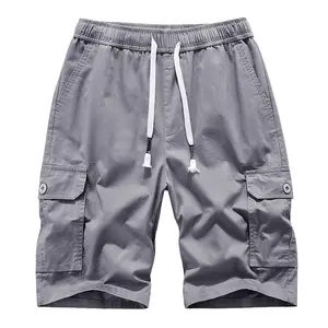 Preiswerter Sommer Herren hellgrau Kordelzug Taille atmungsaktiv lässig Jogging locker Baumwolle Twill-Hose Herren kurze Cargo-Hose