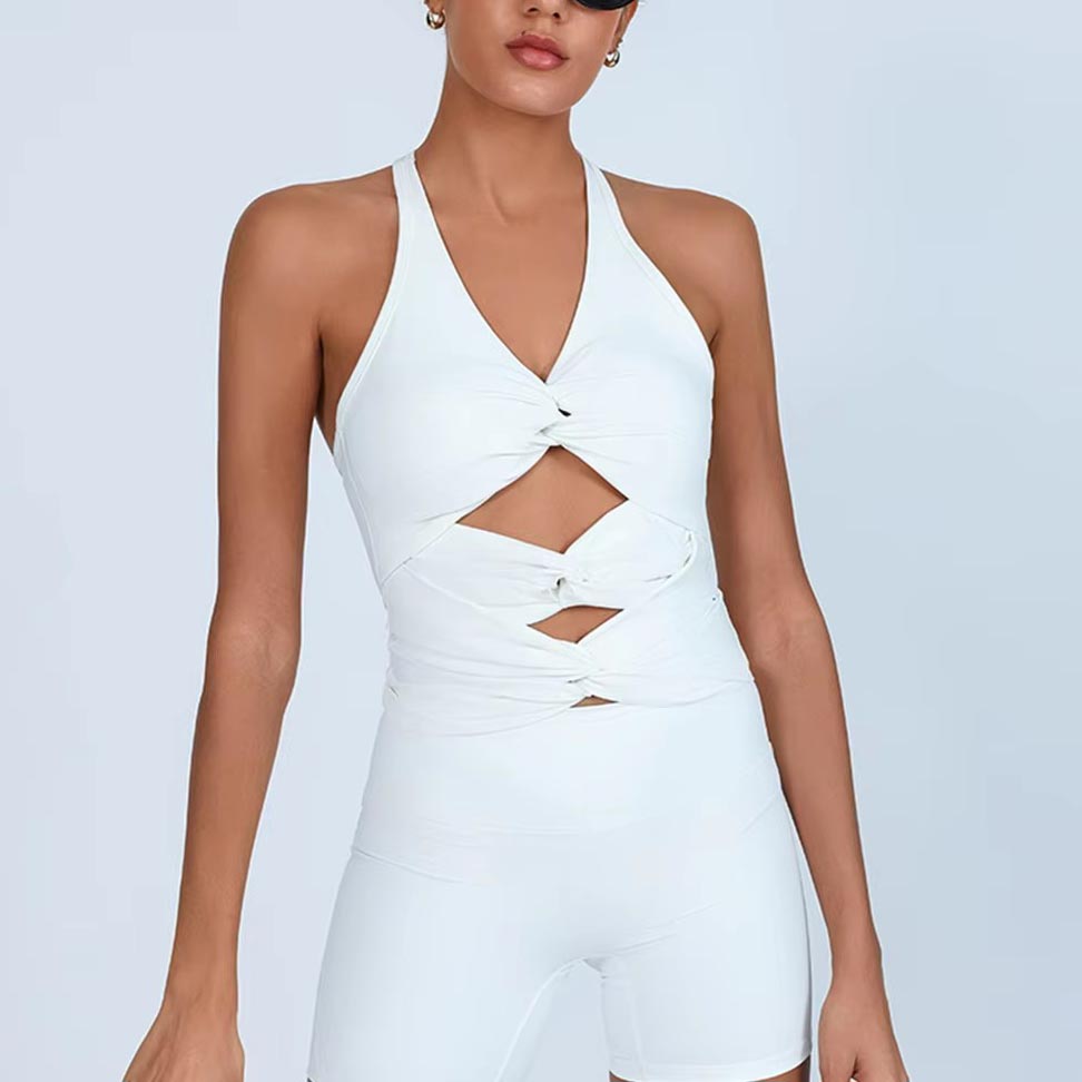 Lightweight Breathable Twist Front V Neck I Shaped Back Slim Fit Activewear Custom Gym Crop Tank for Women Yoga Wrap Top