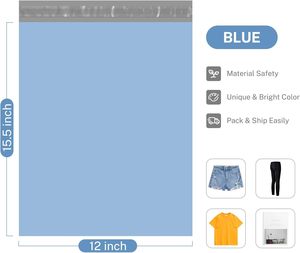 Sobres de Polietileno Azul Claro de 12x15.5 Pulgadas, Paquete de 100 Unidades, Bolsas de Envío Autosellables Medianas y Gruesas, Sobres Impermeables para Envíos - Product Image 2