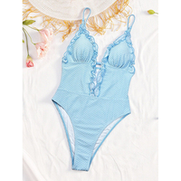 Nouveau maillot de bain une pièce bleu ciel sexy avec liens sur les côtés, bikini tendance en dentelle pour femmes