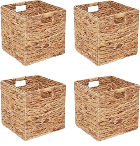 Boîte de rangement carrée pliable en jacinthe d'eau avec poignées de transport pour l'organisation des étagères de placard - Product Image 1