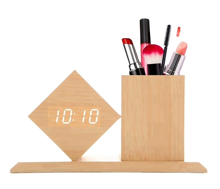 ET547 креативные причудливые светодиодные часы с держателем для ручки и термометром