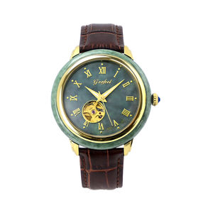 Luxury Brand Leather Strap Emerald Couple <b>Watch</b> Automatic <b>Mechanical</b> Jade <b>Watch</b> - Product Image 1