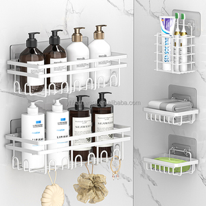 새로운 디자인 5개 세트 샤워 캐디 강력 접착 샤워 정리 선반 무타공 욕실 플로팅 선반 - Product Image 4