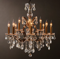 Lustre en cristal rétro américain à 18 lumières, décoration suspendue rustique, pour villa, hôtel de luxe
