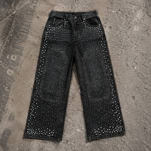 Jeans de Mezclilla Vintage Personalizados para Hombre con Pedrería |   Pantalones Deportivos Y2K Heavyweight Diamonds Pearl |   Pantalones Holgados de Estilo Hip Hop - Product Image 1