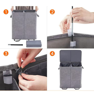 Cesto de ropa sucia plegable de doble capa de lino y algodón con tapa <span class=keywords><strong>2</strong></span> divisores Cesta de ropa sucia - Product Image 4