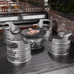 Conjunto de Barra de <span class=keywords><strong>Bar</strong></span> Comercial Moderno con Estructura de Hierro y Cubierta de Vidrio Transparente, Combinación de Mesa y Sillas para Cafetería, Oficina o Área de Descanso - Product Image 2