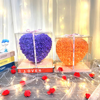 Ychon grosir bunga mawar diawetkan, bentuk hati bunga buatan dengan cahaya untuk pernikahan Hari Valentine Hari Ibu