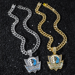Hot Selling Personalized <b>Basketball</b> Team Logo Geometric Pendant Necklace Hiphop Men's Alloy Necklaces Fashion Jewelry Wholesale - Product Image 1