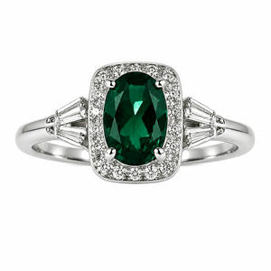 Bague en argent sterling 925 avec pierre précieuse ovale verte, bijoux de mariée Halo pour femmes, cadeau de fiançailles et de mariage - Product Image 1