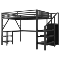 Lit superposé réglable en métal pour lit queen-size avec armoire, éclairage LED, bureau en forme de L, USB, meubles pour la maison pour enfants, adolescents et adultes, noir