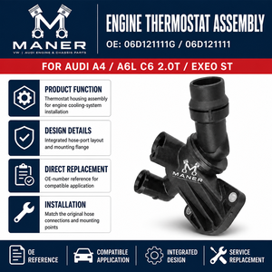 ชุดประกอบเทอร์โมสตัทเครื่องยนต์ทนความร้อนสูง MANER รุ่น 06D 121 111 สำหรับ Audi A4 A6L C6 2.0T Exeo ST อะไหล่ซ่อมระบบระบายความร้อนเครื่องยนต์ - Product Image 4
