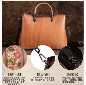 Bolso de Mano de Cuero Andong, Estilo Coreano, para Mujer, Cuero Vacuno Genuino, Simple, Combinable con Todo, Gran Capacidad, Bolso Bandolera - Product Image 4