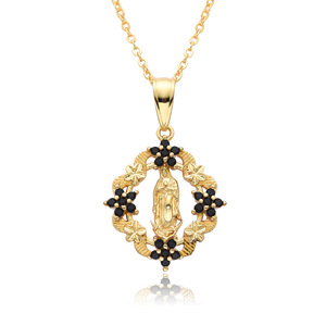 Collar con forma de flor de la fe católica con la imagen de la Virgen Marí<span class=keywords><strong>a</strong></span> y un colgante chapado en oro de 18k sobre cobre. - Product Image 3