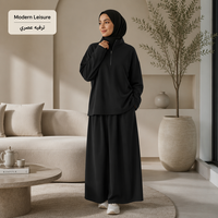 Nouvelle Collection : Ensemble Deux Pièces Grande Taille – Haut Oversize à Col Montant et Demi-Zip avec Jupe Longue Évasée | Tenue Abaya musulmane décontractée