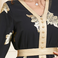 3371 dame broderie florale ceinturée caftan marocain fête arabe femmes robe fendue à manches longues Ramadan Eid musulman deux pièces Abaya