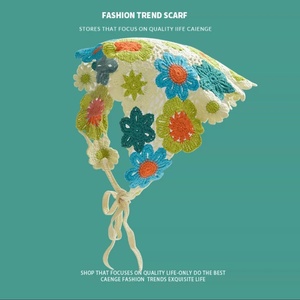 Foulard Triangolare in Stile Francese Retrò Lavorato a Maglia <span class=keywords><strong>per</strong></span> Ragazze, Bandana Floreale <span class=keywords><strong>per</strong></span> Capelli, Sciarpa Triangolare da Donna - Product Image 6
