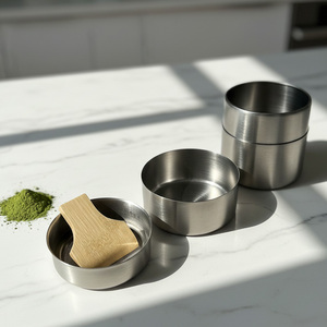 <span class=keywords><strong>150</strong></span> gramos logotipo personalizado 304 acero inoxidable redondo vacío tamiz Matcha contenedor con bambú Matcha polvo espátula - Product Image 5