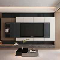 Mueble de TV Flotante con Almacenamiento LED y Estantes Abiertos, Madera de Nogal Moderna para Sala de Estar
