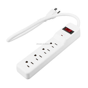 شريط طاقة بـ 4 منافذ مع حماية من التيار المفاجئ، سلك تمديد، حماية من التيار الزائد، قابس مسطح بزاوية 90 درجة، حماية من الحمل الزائد، لون أبيض - Product Image 1