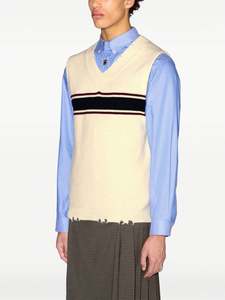 Gros de haute qualité hommes col en V grand rayé tricoté gilet pull sans manches pull logo personnalisé et couleur - Product Image 2