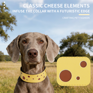 Collier pour chien en cuir jaune de luxe moderne personnalisé avec boucle en métal à rivets, doux et durable, design imprimé personnalisé - Product Image 2