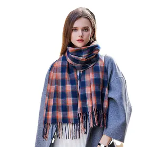 패션 새로운 스타일 겨울 부드러운 파시미나 스카프 여성 숄 숙녀 세련된 색상 차단 체크 무늬 패턴 캐시미어 스카프