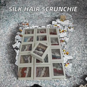 Set Aksesoris Rambut Wanita 100% Sutra, Scrunchie Bunga Elastis Pink Mulberry Ukuran Besar yang Dapat Disesuaikan, Ikat Rambut Cetak Vintage - Product Image 4