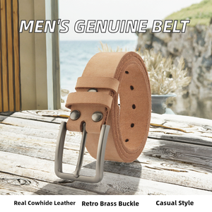 Cinturón de Cuero Vacuno Casual para Hombre, Estilo Retro, Acabado Lavado a Mano, Hebilla de Aleación, Diseño Trenzado Sólido - Product Image 2