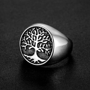 Bague Arbre de Vie pour homme en acier titane plaqué or et argent, design rond à motif végétal, cadeau pour homme - Product Image 3